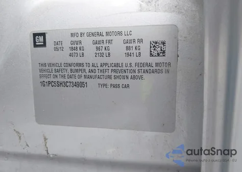 2012 Chevrolet Cruze Ls from USA, damaged, VIN 1G1PC5SH3C7349051